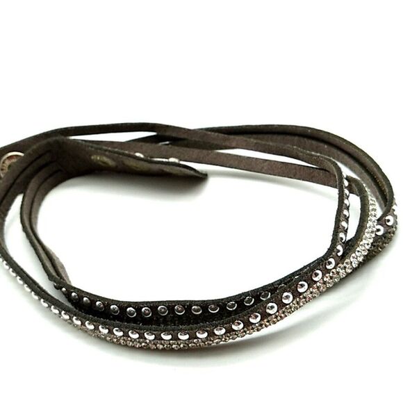 YIK Fung Crystal Studded Leather Wrap Bracelet Signed - Picture 5 of 15